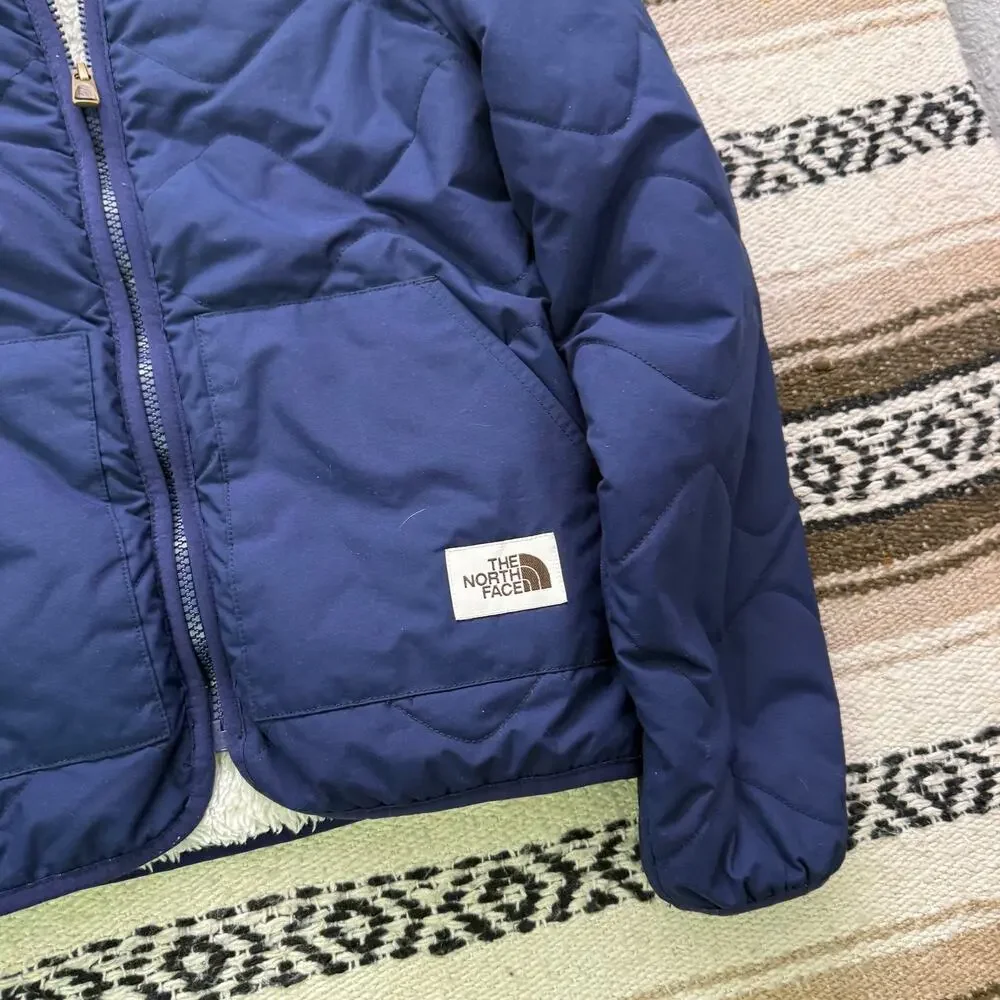 Youth Girls The North Face Navy Blue Fleece Sherpa Lined Zip Up Jacket Sz Medium